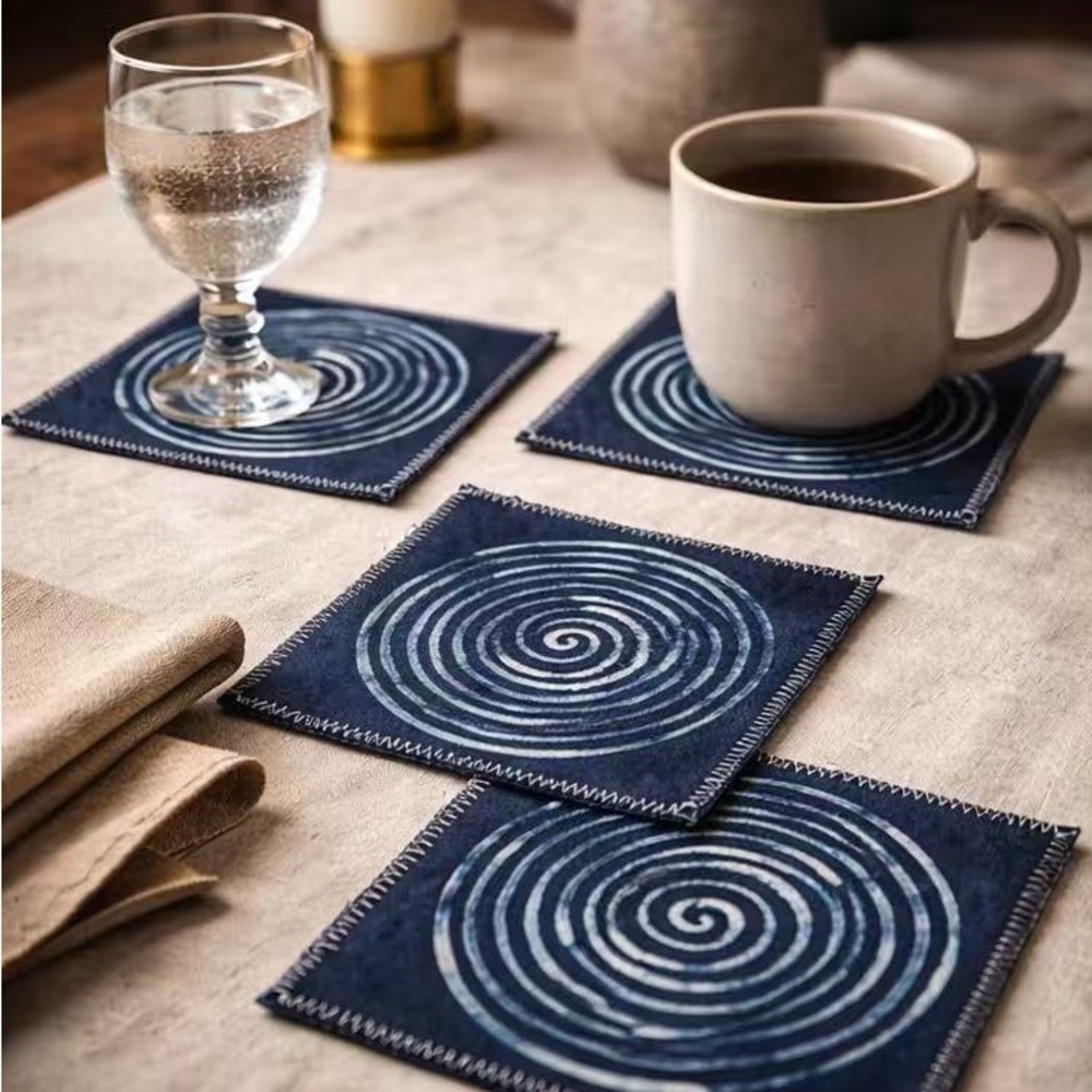 Celestial Spiral – Indigo Batik Artisan Table Coaster (BA-12)